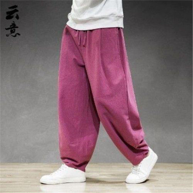 Spring and Summer Meditation Pants Men's Chinese-style Meditation Men's Cotton and Linen Bloomers Loose-fit Jumbos Zen Long Pants