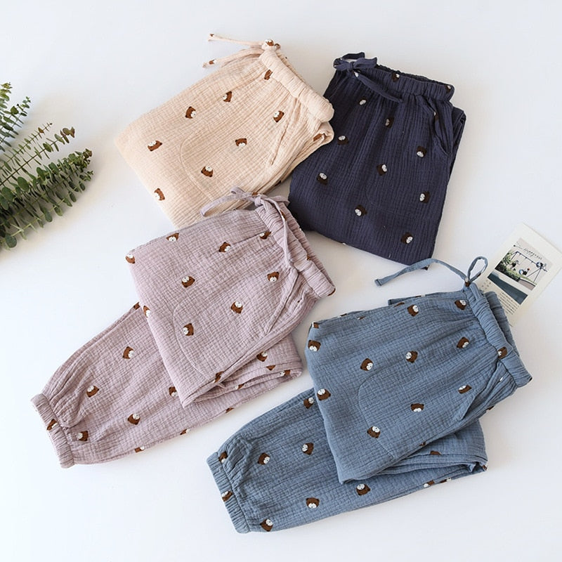 2023 spring and summer new couple pants, cotton crepe cloth trousers women's thin section, Japanese cartoon home pants loose men