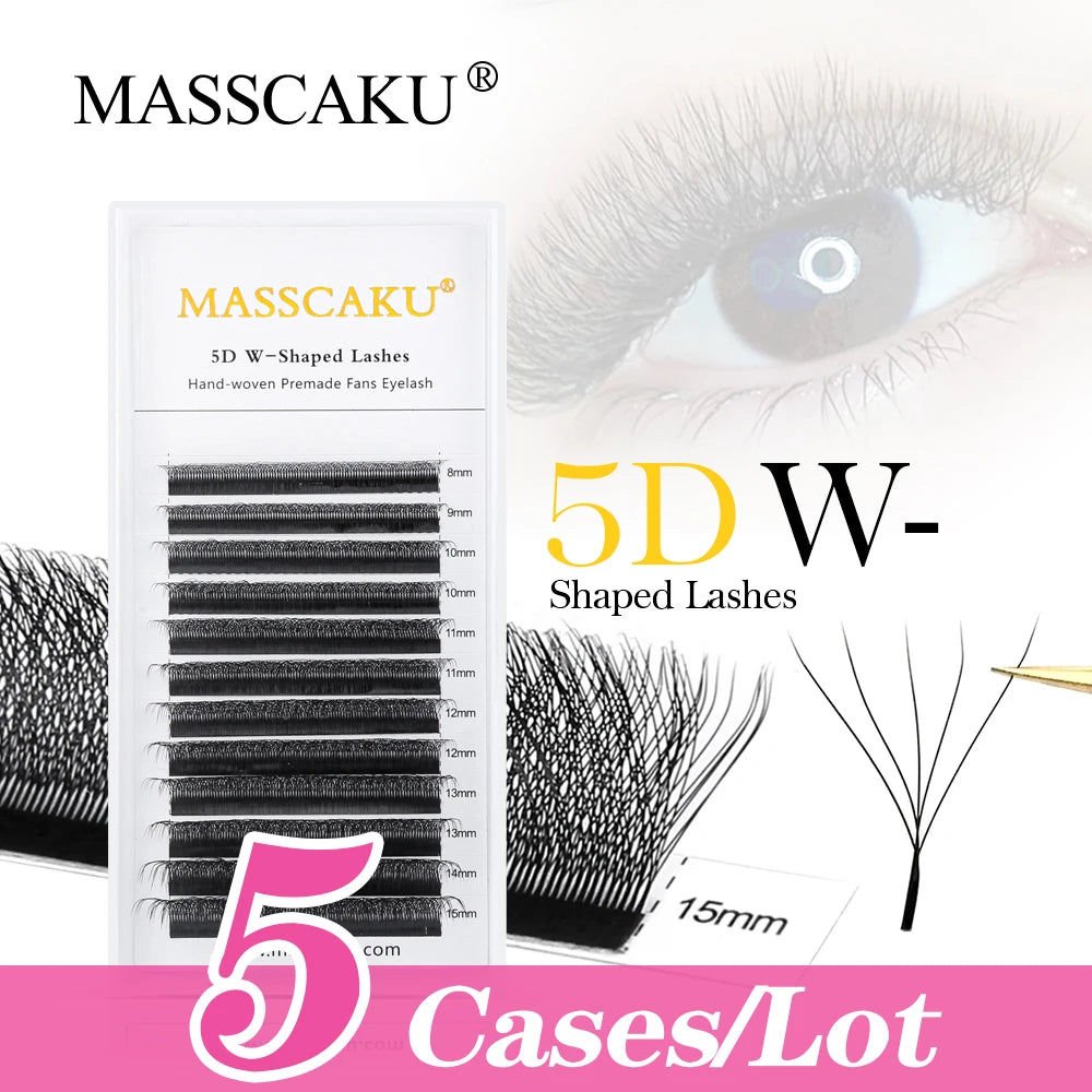 5case/lot High Quality Masscaku 4D/5D/6D W Shape Eyelash Extensions 8-15mm All Size W Type Individual Eyelashes Tray in Stock
