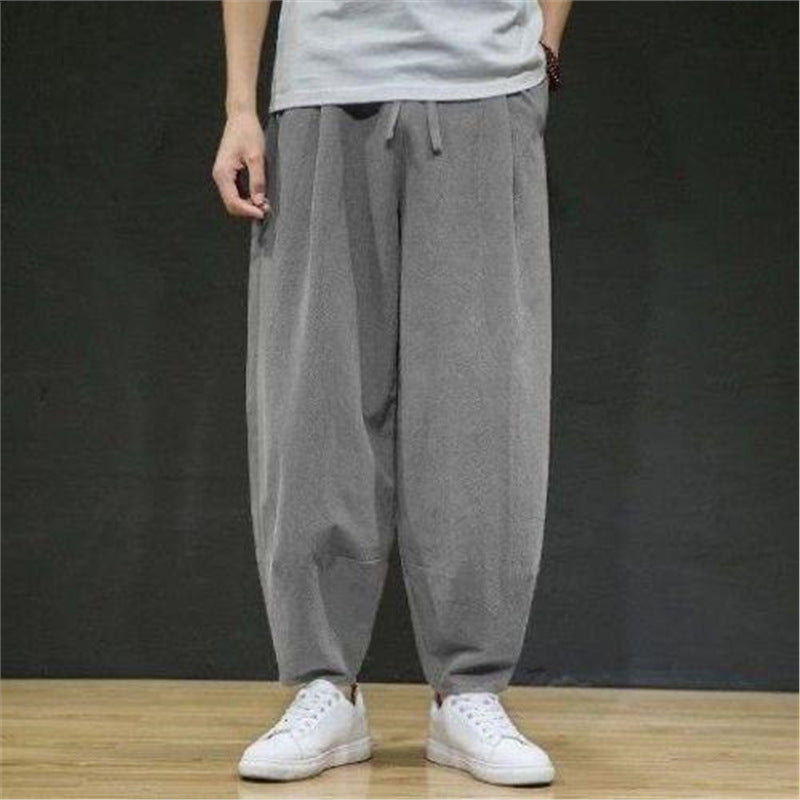 Spring and Summer Meditation Pants Men's Chinese-style Meditation Men's Cotton and Linen Bloomers Loose-fit Jumbos Zen Long Pants