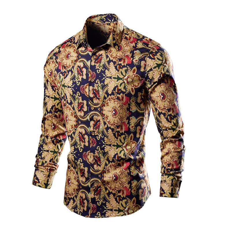 Foreign trade new cross-border Amazon spring and autumn Europe and the United States men's leisure fashion multi-color flower shirt shirt tide long sleeve