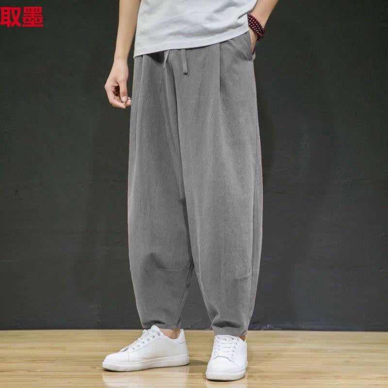 Spring and Summer Meditation Pants Men's Chinese-style Meditation Men's Cotton and Linen Bloomers Loose-fit Jumbos Zen Long Pants