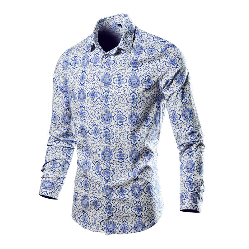 Foreign trade new cross-border Amazon spring and autumn Europe and the United States men's leisure fashion multi-color flower shirt shirt tide long sleeve