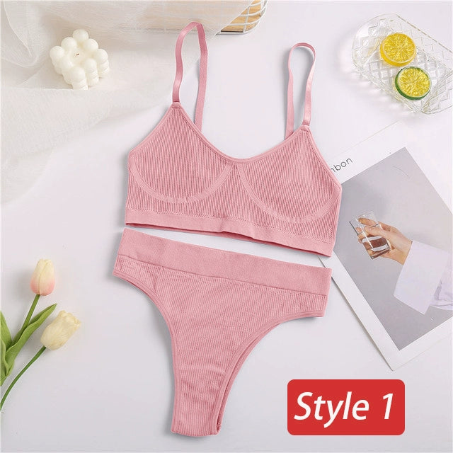 2PC Underwear Set Women Seamless Bra Set Wireless Bra Sexy H