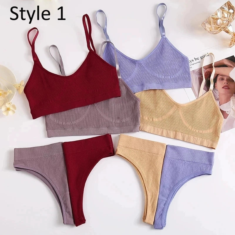 2PC Underwear Set Women Seamless Bra Set Wireless Bra Sexy H