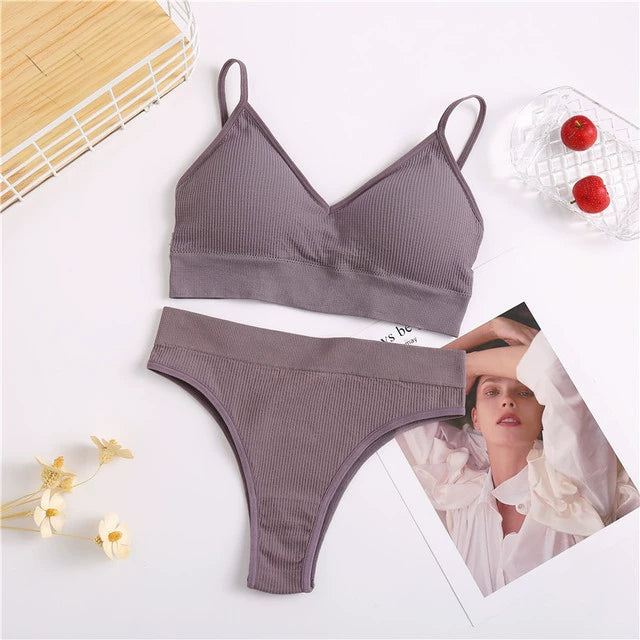 2PC Underwear Set Women Seamless Bra Set Wireless Bra Sexy H