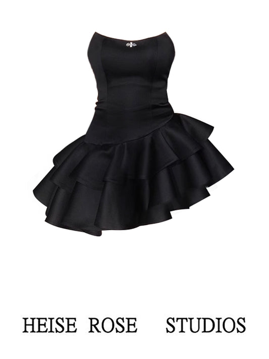 Birthday Party Dress Black Dress Women's Summer New Arrival Tube Top Short Skirt Asymmetrical Cake Dress Pettiskirt