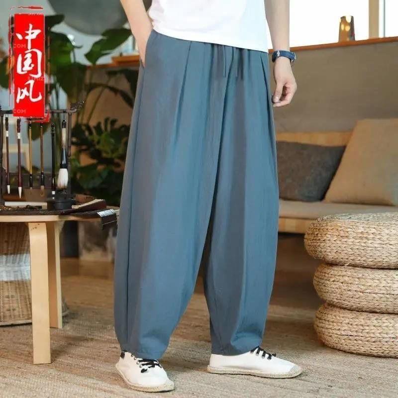 Spring and Summer Meditation Pants Men's Chinese-style Meditation Men's Cotton and Linen Bloomers Loose-fit Jumbos Zen Long Pants