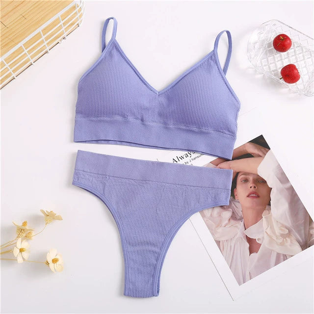 2PC Underwear Set Women Seamless Bra Set Wireless Bra Sexy H