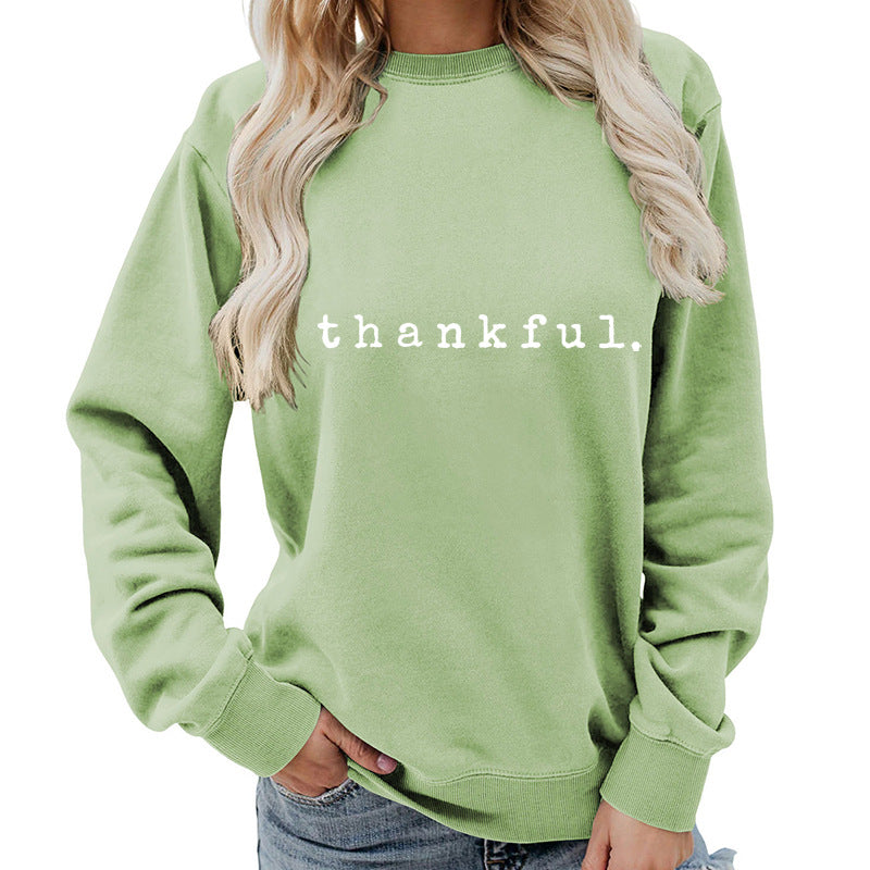 Cross-border European and American thankful Printed Round Neck Women's Top Sweatshirt Autumn and Winter Coat Casual Loose European Size