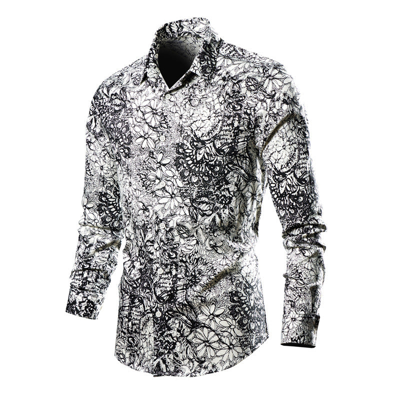 Foreign trade new cross-border Amazon spring and autumn Europe and the United States men's leisure fashion multi-color flower shirt shirt tide long sleeve