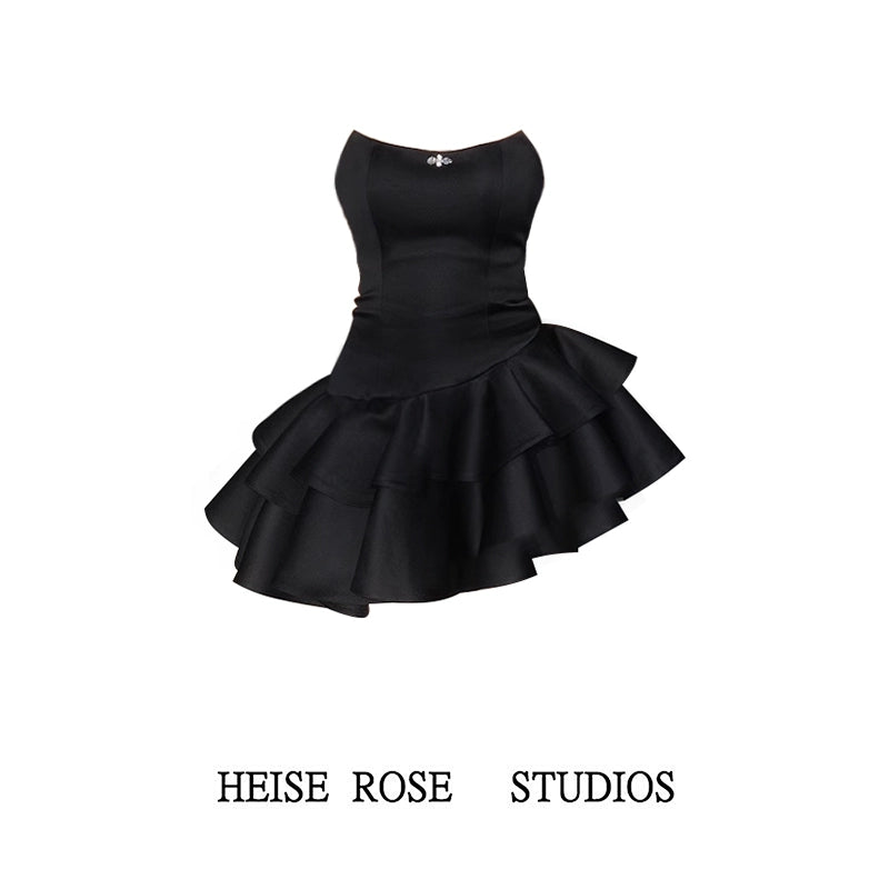Birthday Party Dress Black Dress Women's Summer New Arrival Tube Top Short Skirt Asymmetrical Cake Dress Pettiskirt