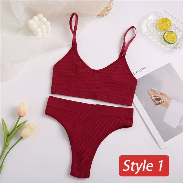2PC Underwear Set Women Seamless Bra Set Wireless Bra Sexy H