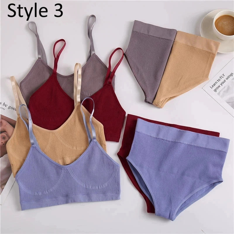 2PC Underwear Set Women Seamless Bra Set Wireless Bra Sexy H