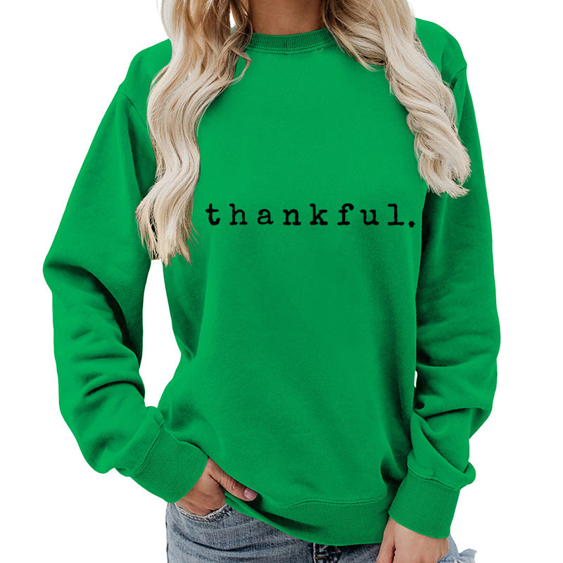 Cross-border European and American thankful Printed Round Neck Women's Top Sweatshirt Autumn and Winter Coat Casual Loose European Size