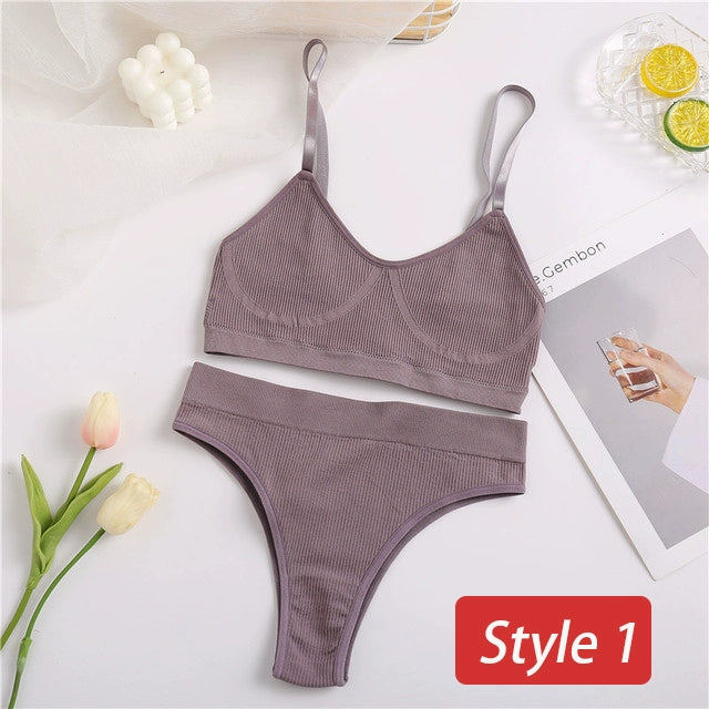 2PC Underwear Set Women Seamless Bra Set Wireless Bra Sexy H