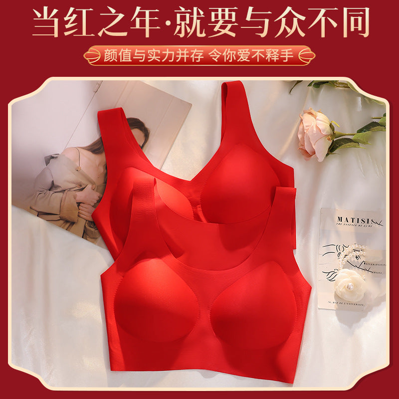 [High Quality] Red Endless Underwear Big Chest Small Thin plus size Sports Vest Bra