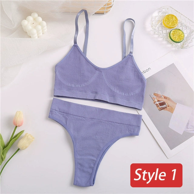 2PC Underwear Set Women Seamless Bra Set Wireless Bra Sexy H