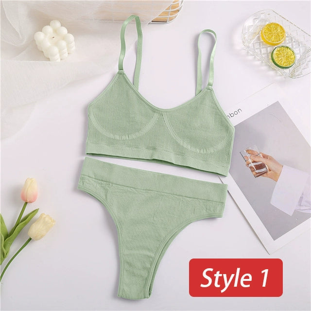 2PC Underwear Set Women Seamless Bra Set Wireless Bra Sexy H
