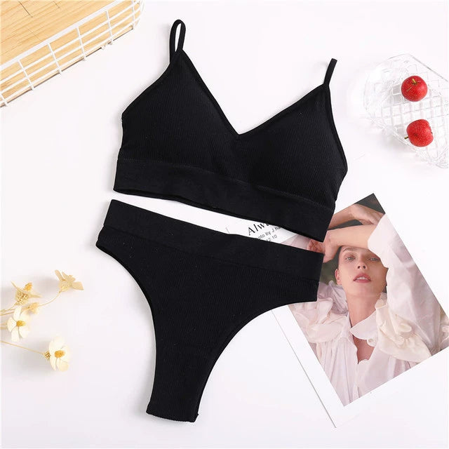 2PC Underwear Set Women Seamless Bra Set Wireless Bra Sexy H