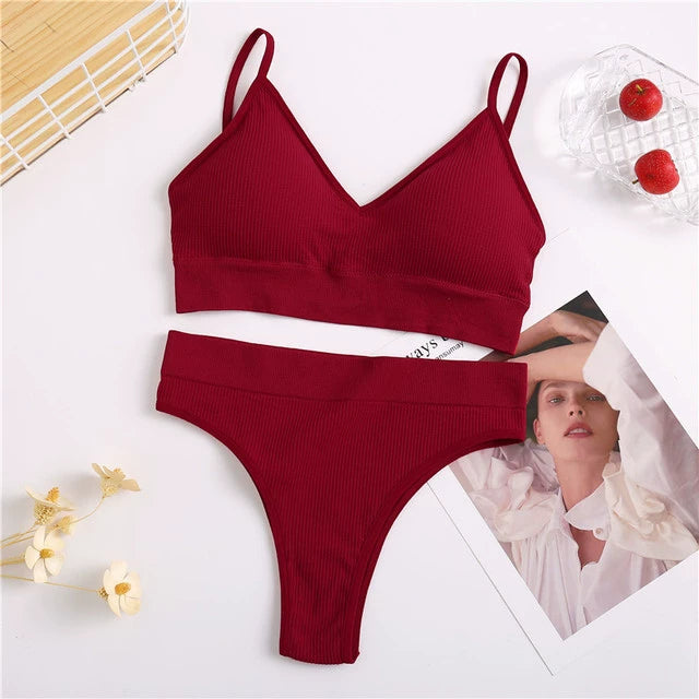 2PC Underwear Set Women Seamless Bra Set Wireless Bra Sexy H