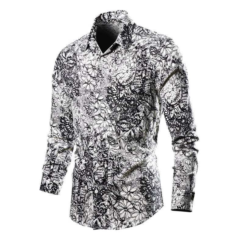 Foreign trade new cross-border Amazon spring and autumn Europe and the United States men's leisure fashion multi-color flower shirt shirt tide long sleeve