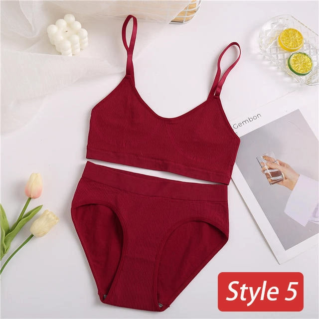 2PC Underwear Set Women Seamless Bra Set Wireless Bra Sexy H
