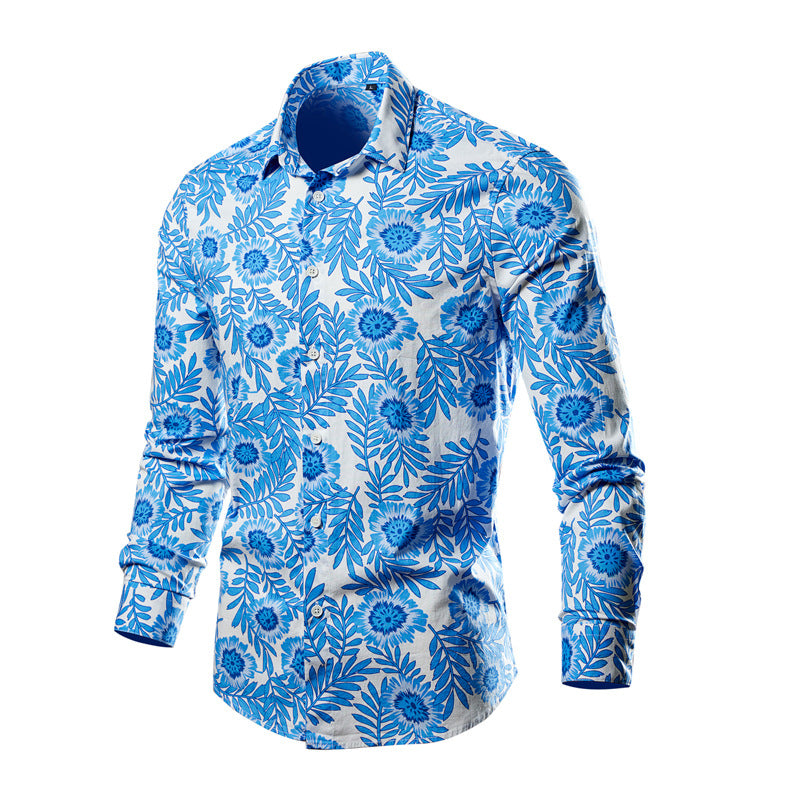 Foreign trade new cross-border Amazon spring and autumn Europe and the United States men's leisure fashion multi-color flower shirt shirt tide long sleeve
