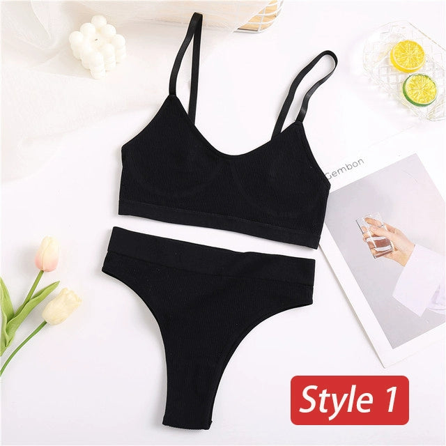 2PC Underwear Set Women Seamless Bra Set Wireless Bra Sexy H