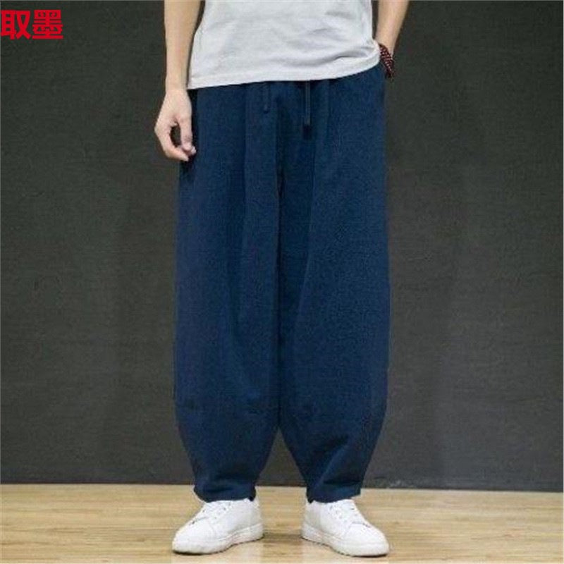 Spring and Summer Meditation Pants Men's Chinese-style Meditation Men's Cotton and Linen Bloomers Loose-fit Jumbos Zen Long Pants