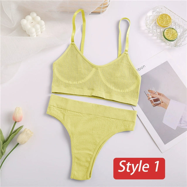 2PC Underwear Set Women Seamless Bra Set Wireless Bra Sexy H