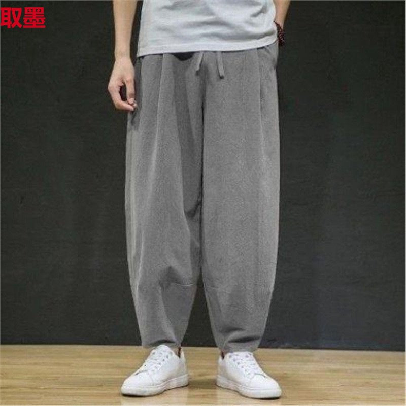 Spring and Summer Meditation Pants Men's Chinese-style Meditation Men's Cotton and Linen Bloomers Loose-fit Jumbos Zen Long Pants
