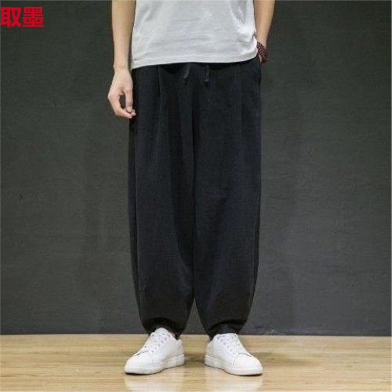 Spring and Summer Meditation Pants Men's Chinese-style Meditation Men's Cotton and Linen Bloomers Loose-fit Jumbos Zen Long Pants