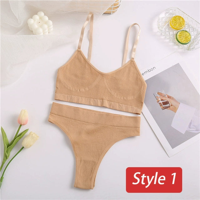 2PC Underwear Set Women Seamless Bra Set Wireless Bra Sexy H