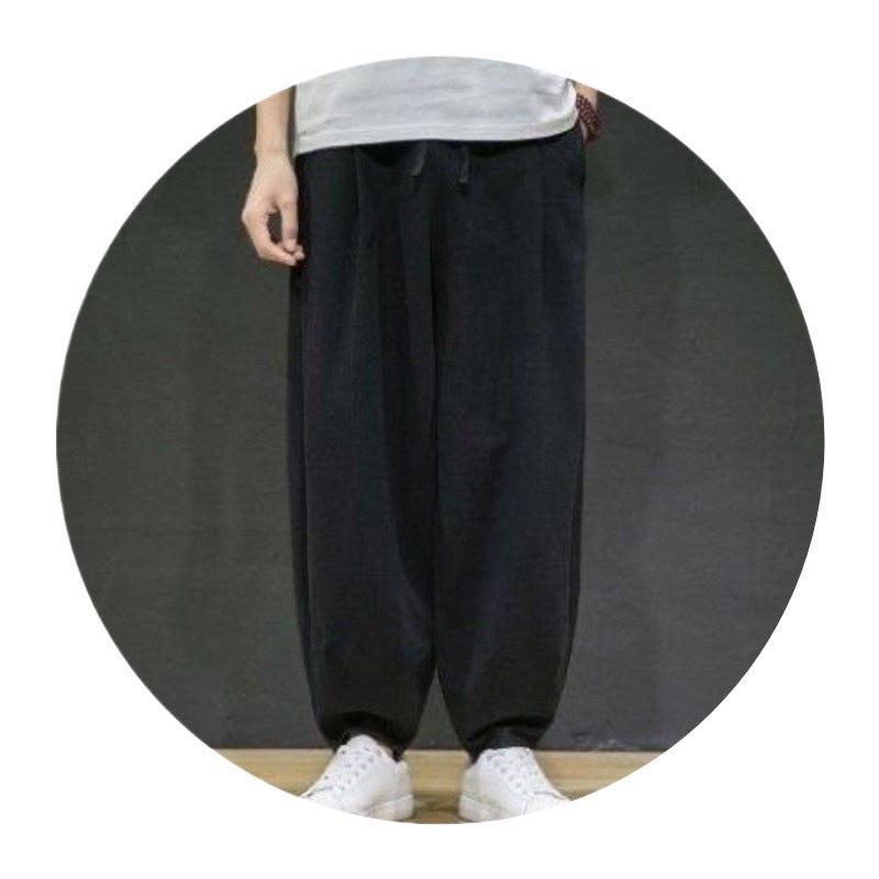 Spring and Summer Meditation Pants Men's Chinese-style Meditation Men's Cotton and Linen Bloomers Loose-fit Jumbos Zen Long Pants