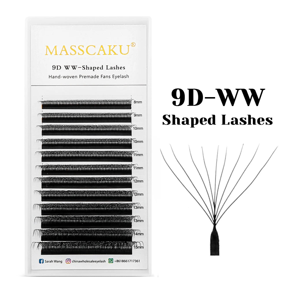 5case/lot High Quality Masscaku 4D/5D/6D W Shape Eyelash Extensions 8-15mm All Size W Type Individual Eyelashes Tray in Stock