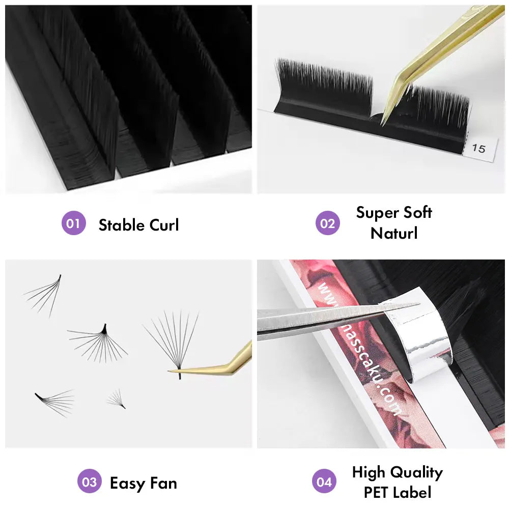 MASSCAKU Easy Fanning Bloom Eyelashes Austomatic Flowering Volume Faux Mink Individual Lashes Thick Natural Eyelash Extension