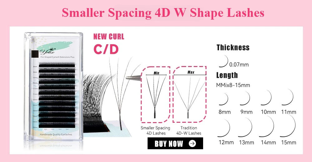 Yelix New 3D W Shape Small Opening Eyelash Extension Premade Volume Lashes L M Narrow 3D W Lashes Faux Eyelashes Makeup Tools