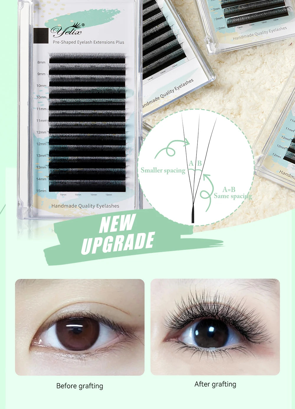 Yelix New 3D W Shape Small Opening Eyelash Extension Premade Volume Lashes L M Narrow 3D W Lashes Faux Eyelashes Makeup Tools
