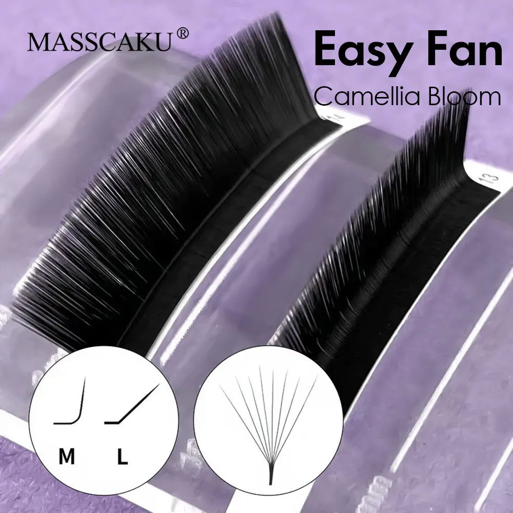 MASSCAKU Easy Fanning Bloom Eyelashes Austomatic Flowering Volume Faux Mink Individual Lashes Thick Natural Eyelash Extension