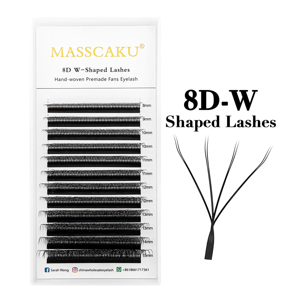 5case/lot High Quality Masscaku 4D/5D/6D W Shape Eyelash Extensions 8-15mm All Size W Type Individual Eyelashes Tray in Stock