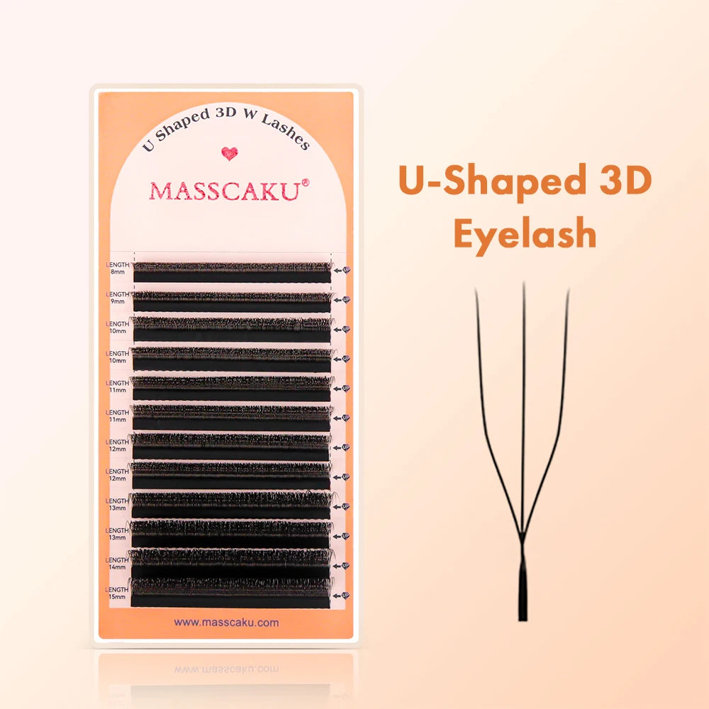 MASSCAKU U-Shaped 3D/4D/5D/6D W Eyelash Extensions 8-15mm Mixed Length Soft Matte Black Full Dense Lash Clusters Makeup Products