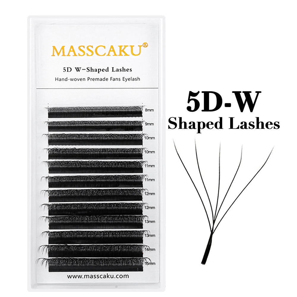 5case/lot High Quality Masscaku 4D/5D/6D W Shape Eyelash Extensions 8-15mm All Size W Type Individual Eyelashes Tray in Stock