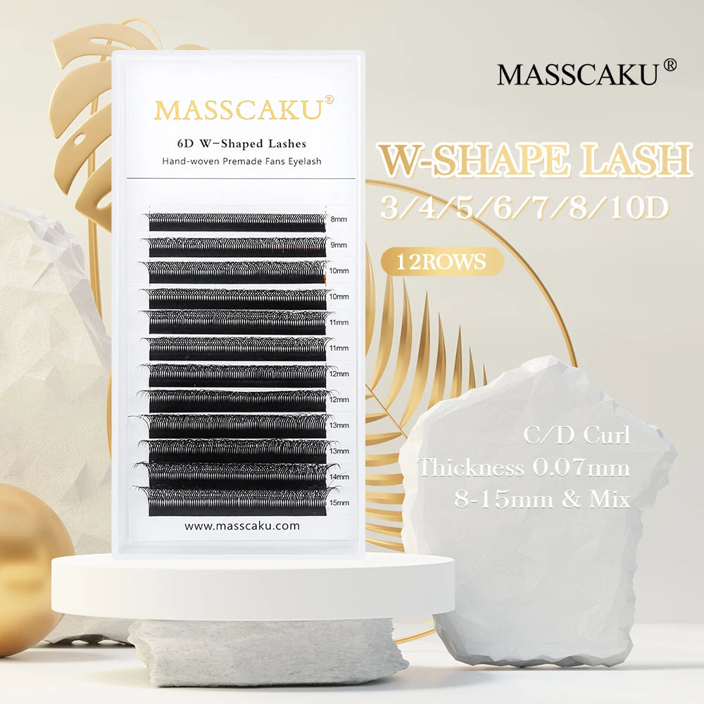 5case/lot High Quality Masscaku 4D/5D/6D W Shape Eyelash Extensions 8-15mm All Size W Type Individual Eyelashes Tray in Stock