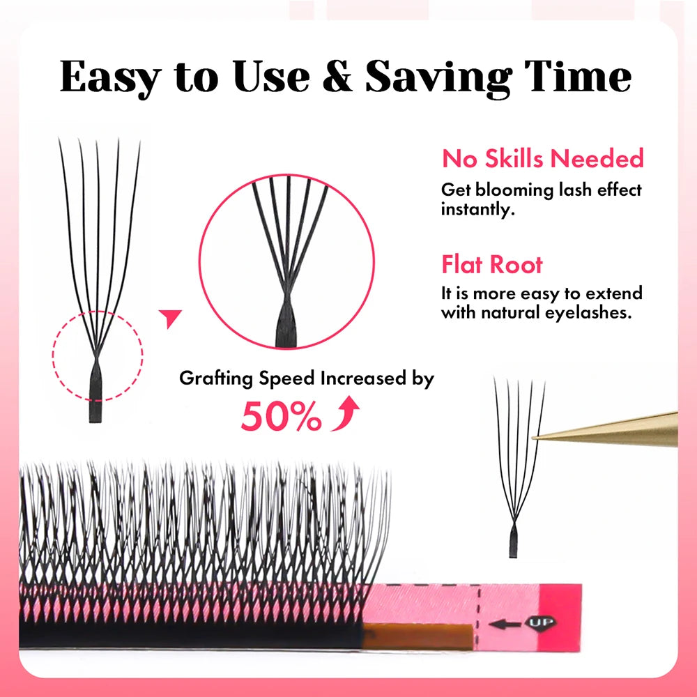 MASSCAKU U Shaped 3D/4D/5D/6D Eyelash Extensions 0.07mm Thickness Hand Woven Premade Fan U Eyelashes Ideal for Maquillaje Mujer