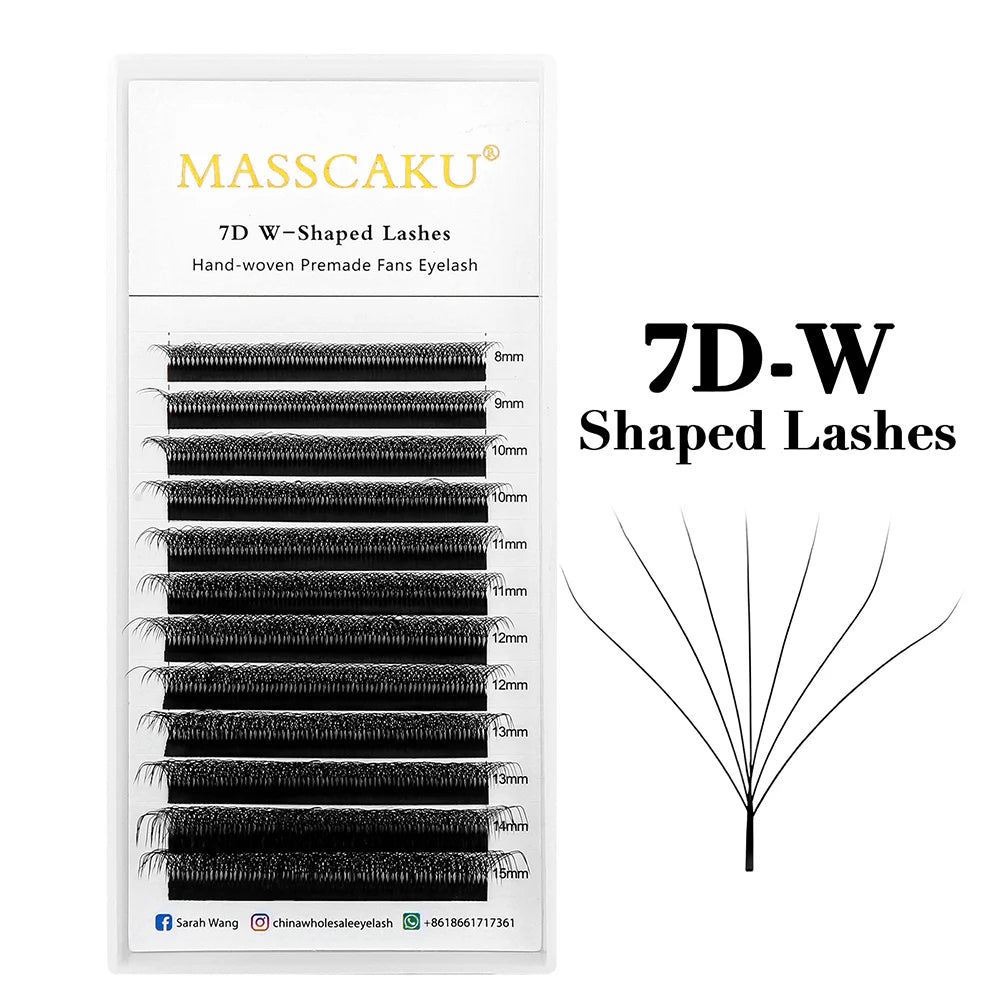 5case/lot High Quality Masscaku 4D/5D/6D W Shape Eyelash Extensions 8-15mm All Size W Type Individual Eyelashes Tray in Stock