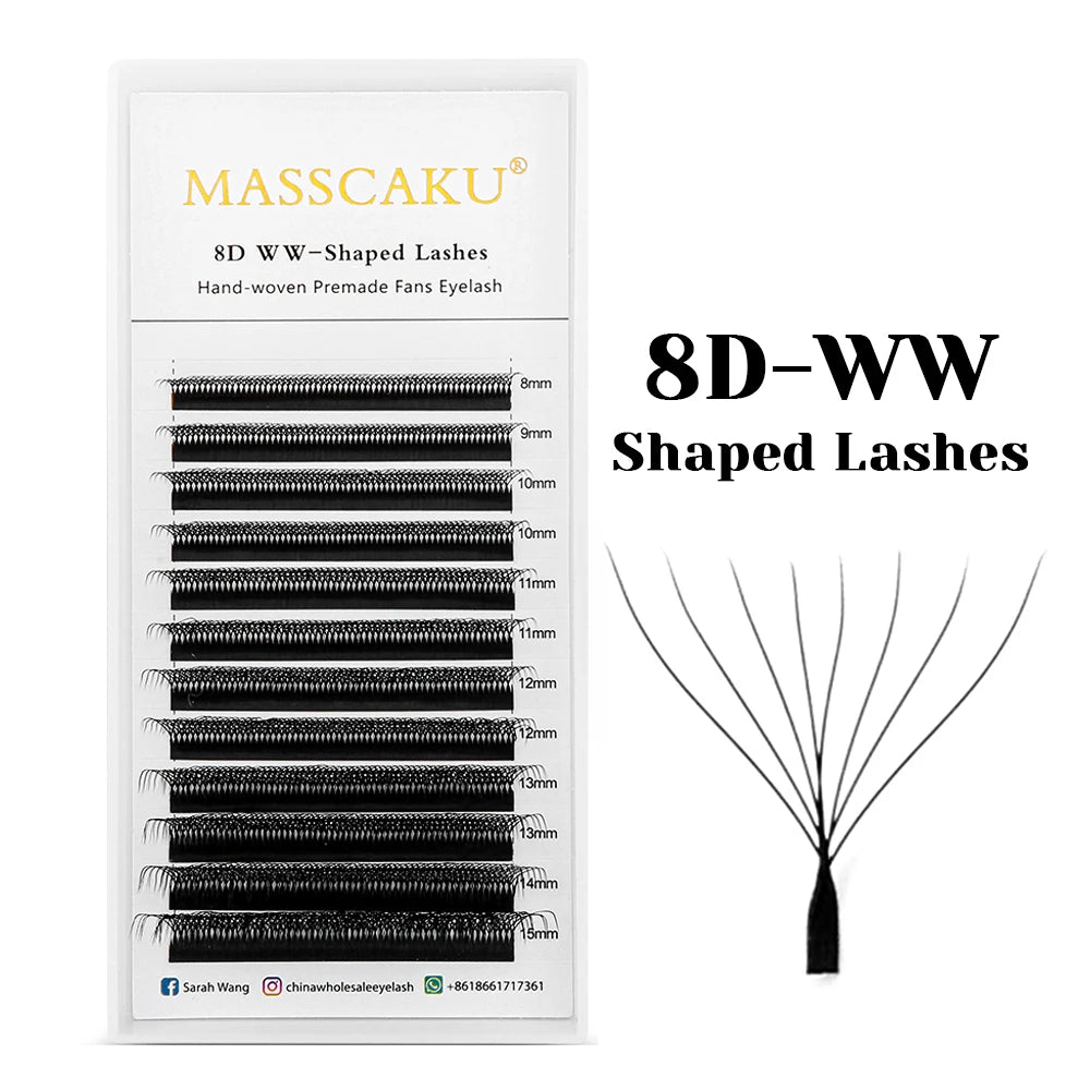 5case/lot High Quality Masscaku 4D/5D/6D W Shape Eyelash Extensions 8-15mm All Size W Type Individual Eyelashes Tray in Stock