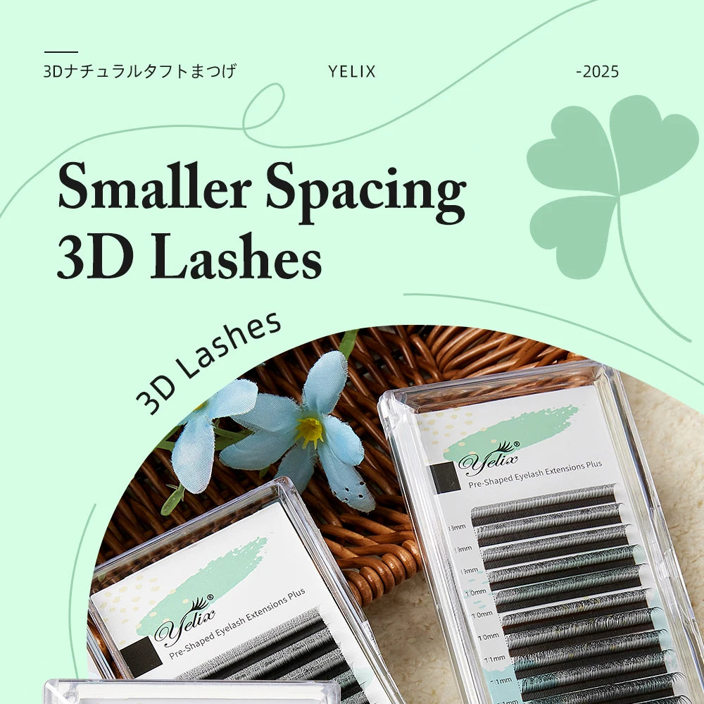 Yelix New 3D W Shape Small Opening Eyelash Extension Premade Volume Lashes L M Narrow 3D W Lashes Faux Eyelashes Makeup Tools