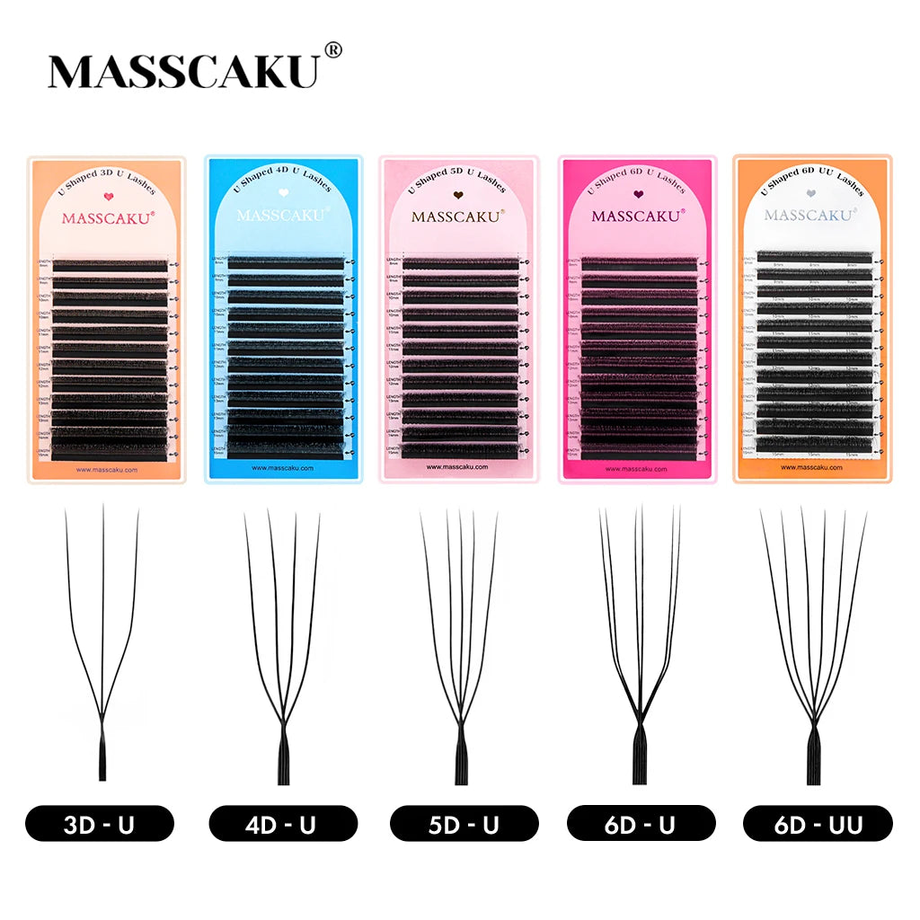 10cases/lot MASSCAKU U Shape 6D W Lash Extensions Mixed Length Handmade Double Tips Premade Fans Volume False Eyelashes in Stock
