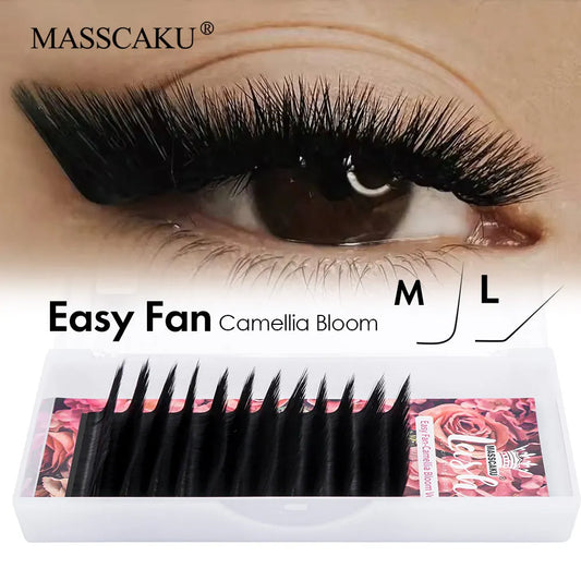 MASSCAKU Easy Fanning Bloom Eyelashes Austomatic Flowering Volume Faux Mink Individual Lashes Thick Natural Eyelash Extension